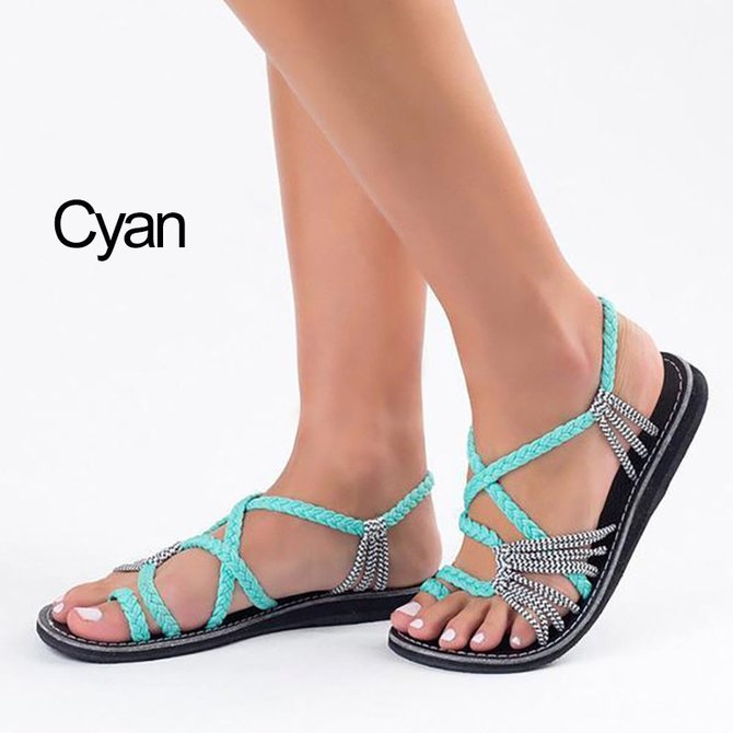 JFN  Plus Size Women Sandals Handmade Beach Flat Sandals